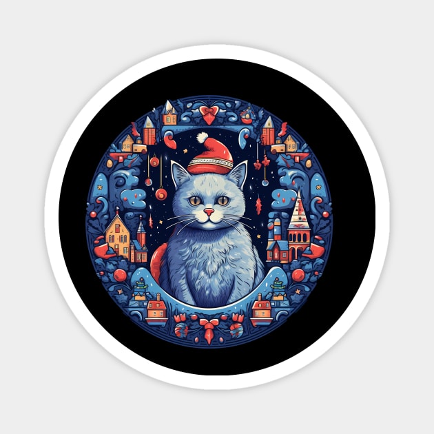Russian Blue Cat Xmas, Love Cats Magnet by logiamerch